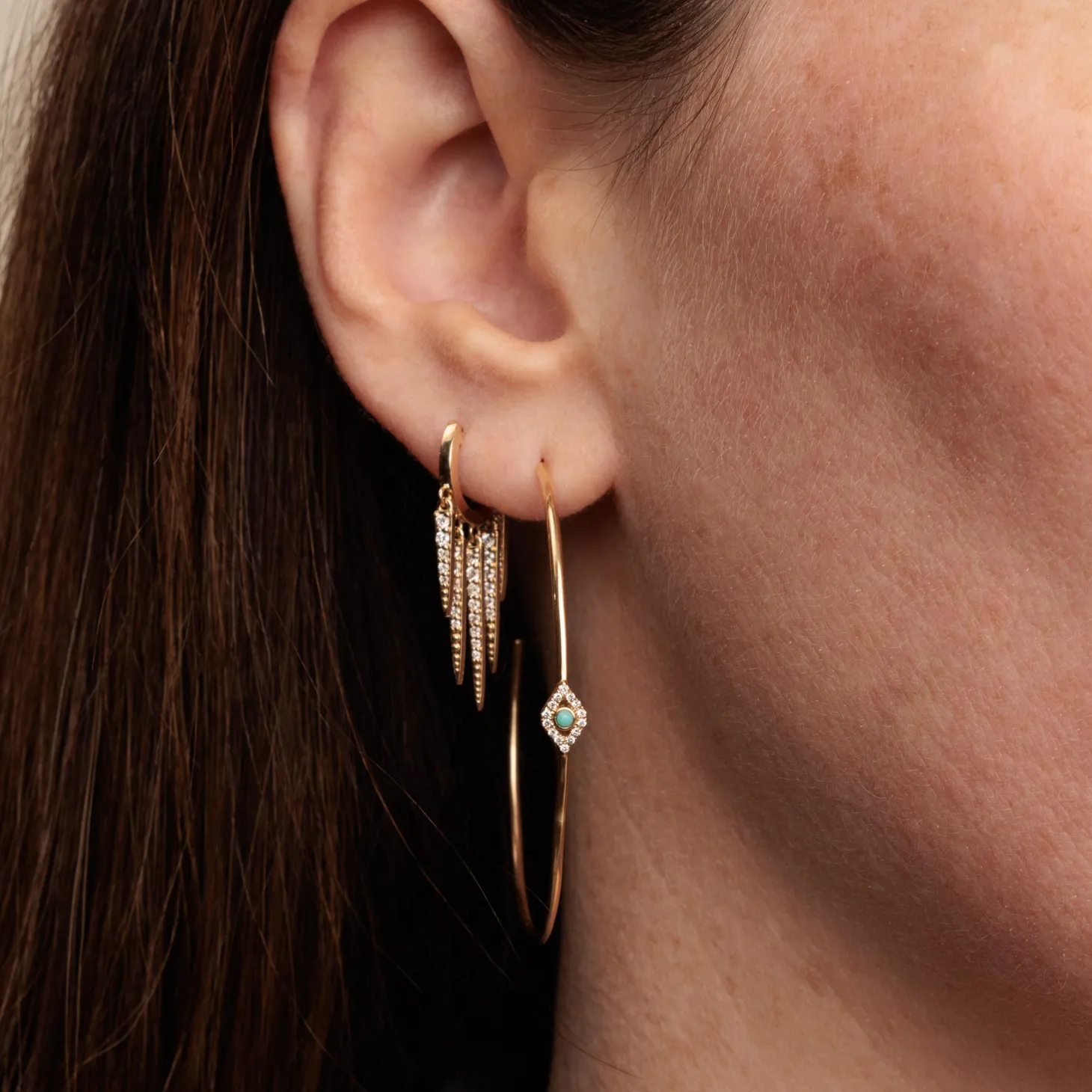 Gold & Diamond Graduated Fringe Huggie Hoops