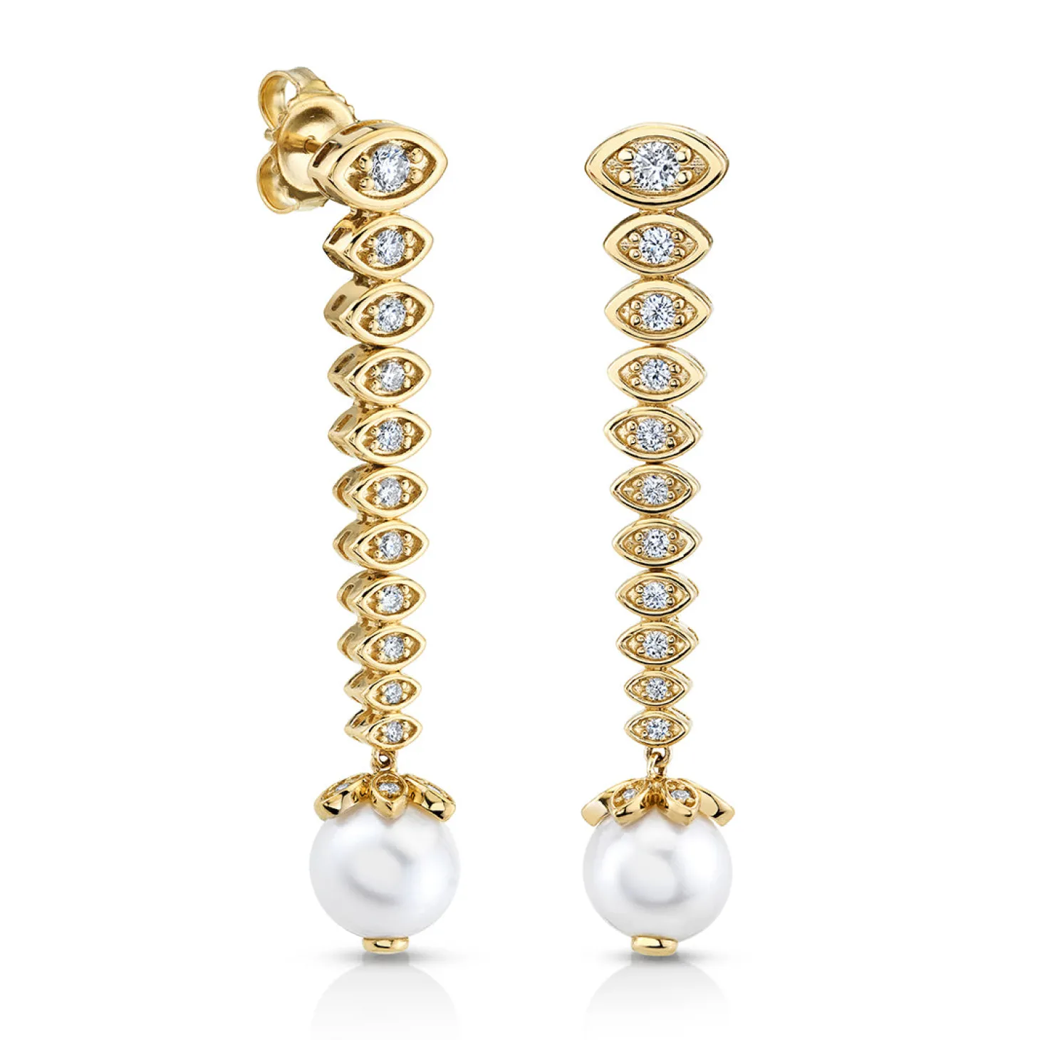 Gold & Diamond Graduated Marquise Eye Earrings