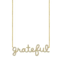Gold & Diamond Grateful Script Necklace