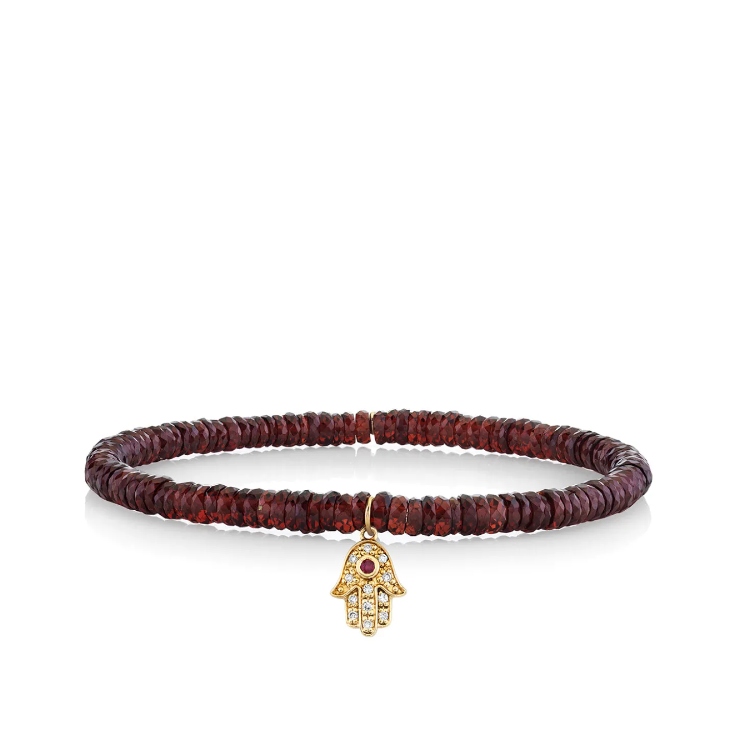 Gold & Diamond Hamsa on Garnet