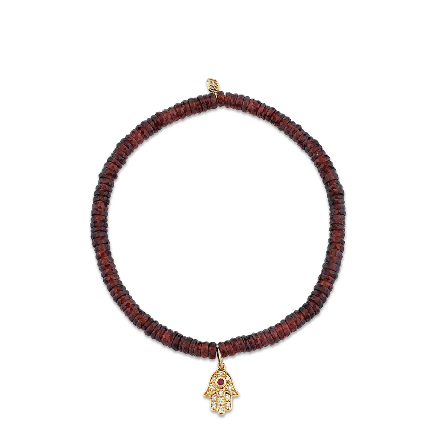 Gold & Diamond Hamsa on Garnet