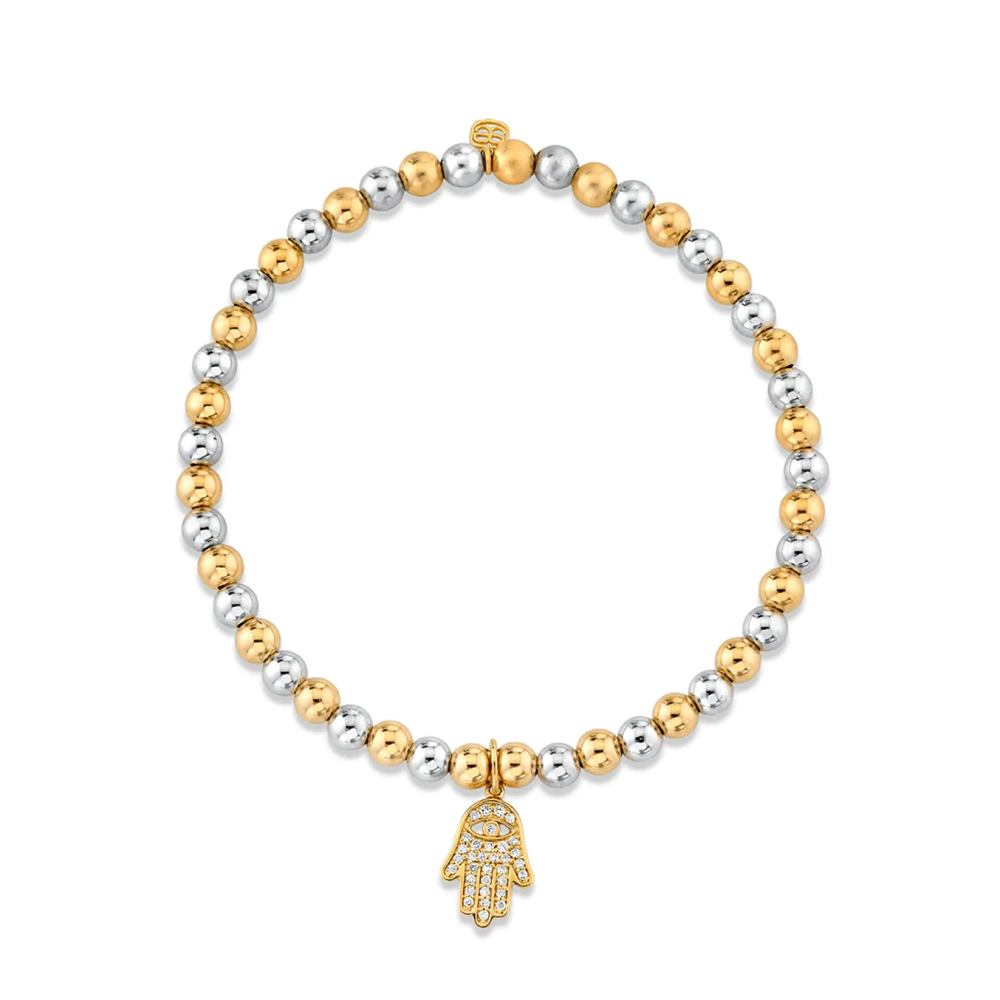 Gold & Diamond Hamsa on Two-Tone Gold Beads