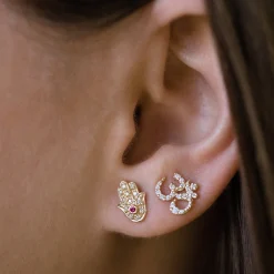 Gold & Diamond Hamsa Stud