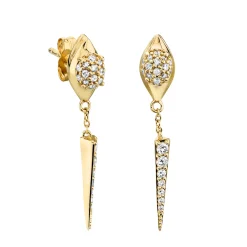 Gold & Diamond Hanging Snake Long Spike Earrings