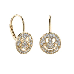 Gold & Diamond Happy Face French Wire Earrings
