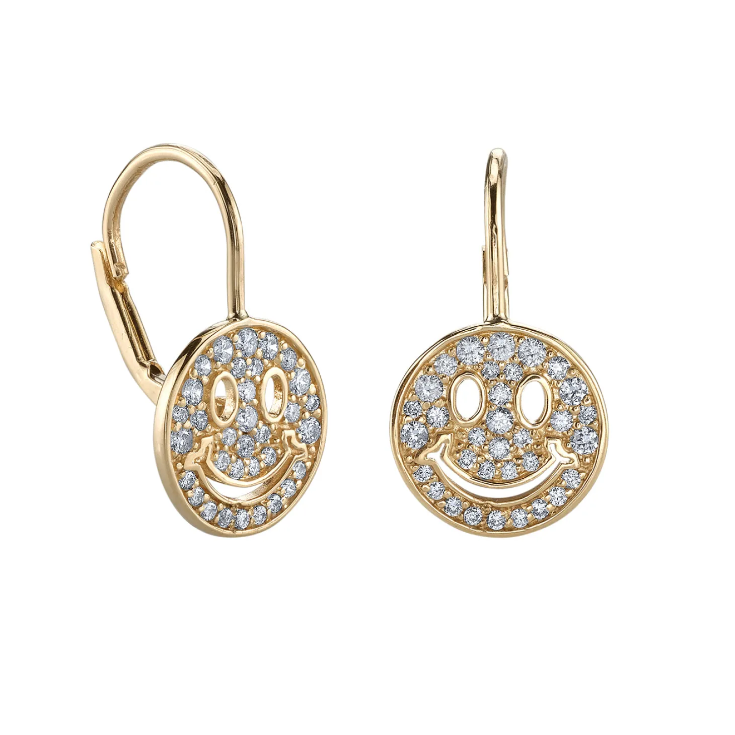 Gold & Diamond Happy Face French Wire Earrings