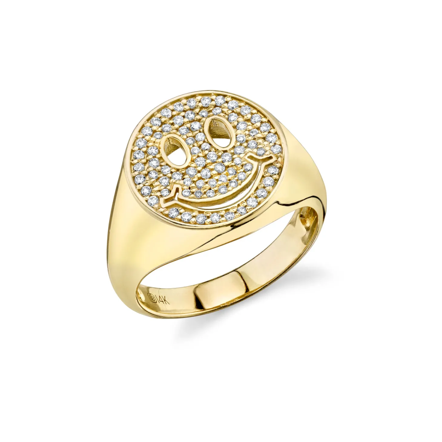 Gold & Diamond Happy Face Pavé Signet Ring