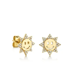 Gold & Diamond Happy Face Sun Stud