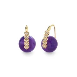 Gold & Diamond Heart Amethyst Earrings