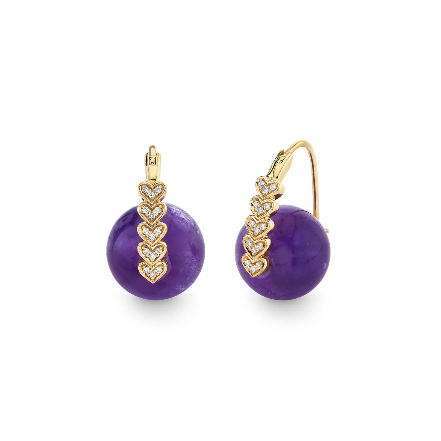 Gold & Diamond Heart Amethyst Earrings