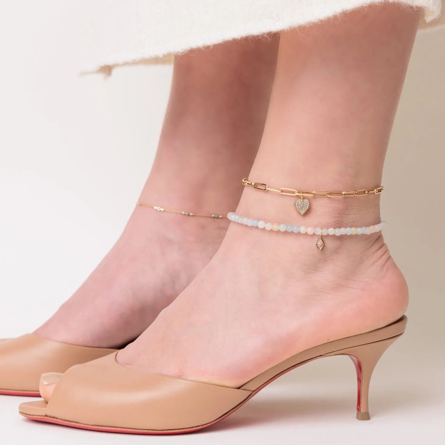 Gold & Diamond Heart Anklet