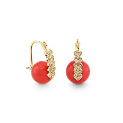 Gold & Diamond Heart Coral Earrings