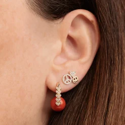Gold & Diamond Heart Coral Earrings