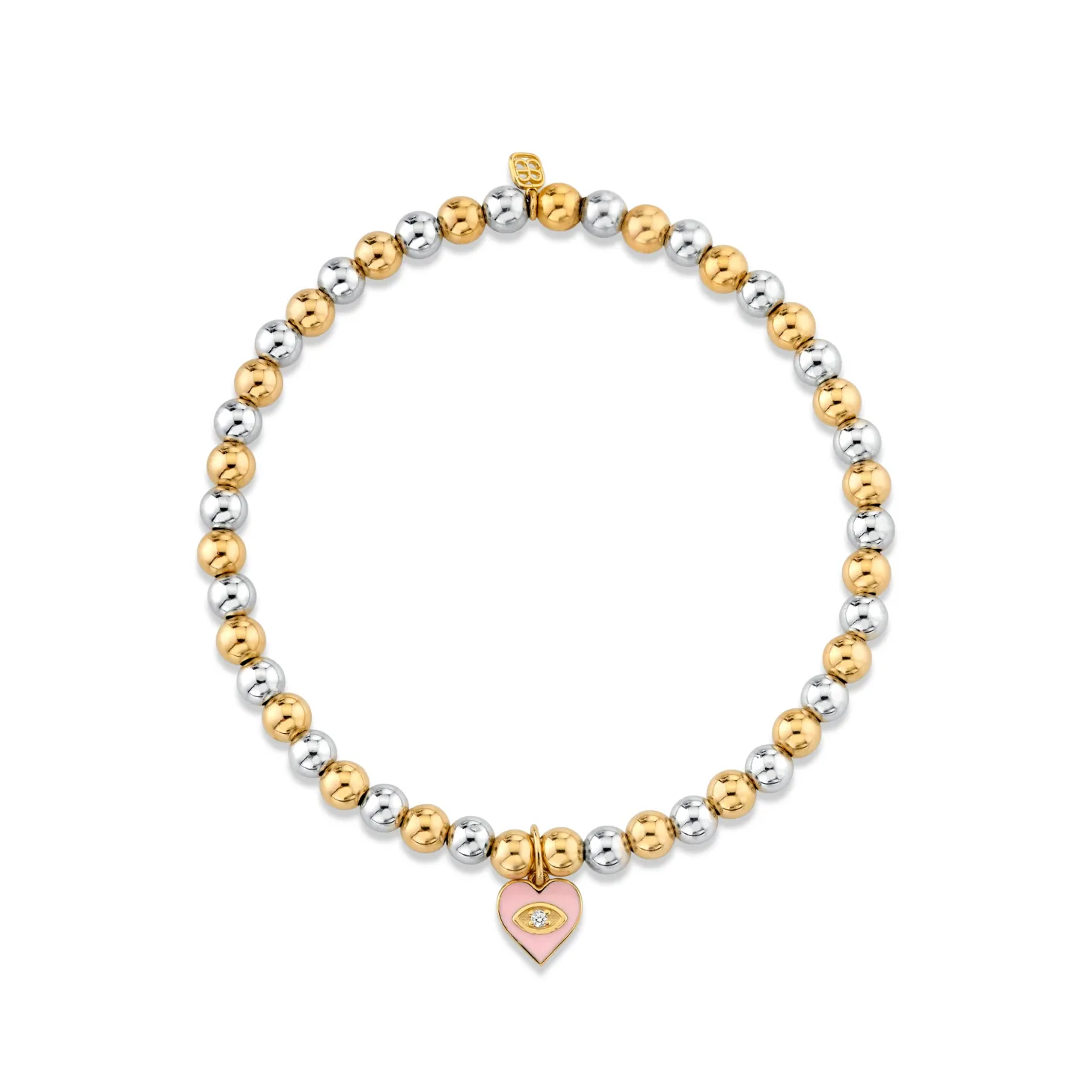 Gold & Diamond Heart on Two-Tone Gold Beads