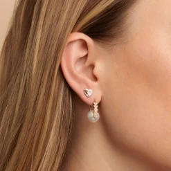 Gold & Diamond Heart Pearl Earrings