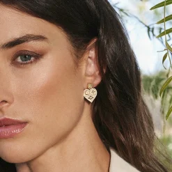 Gold & Diamond Heart Tricon Drop Earrings