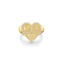 Gold & Diamond Heart Tricon Signet Ring