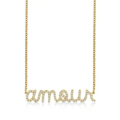 Gold & Diamond Large Amour Script Necklace