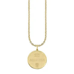 Gold & Diamond Large Aquarius Zodiac Medallion