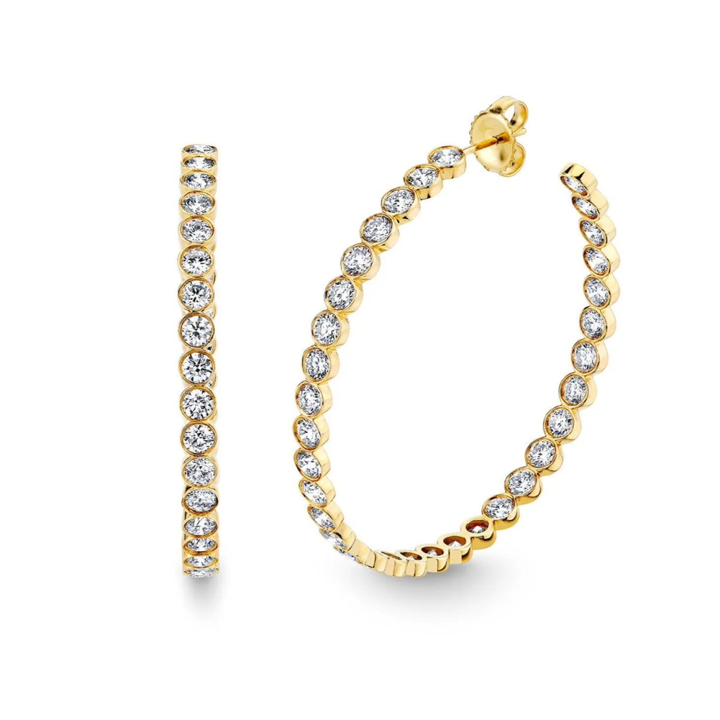 Gold & Diamond Large Bezel Large Hoops