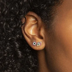 Gold & Diamond Large Bezel Eye Rainbow Stud