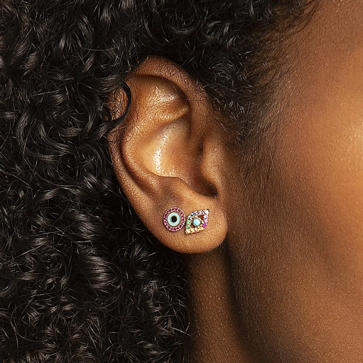 Gold & Diamond Large Bezel Eye Rainbow Stud