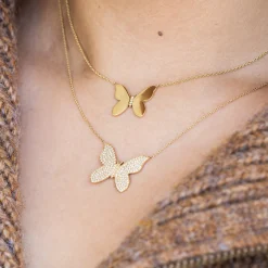 Gold & Diamond Large Butterfly Necklace