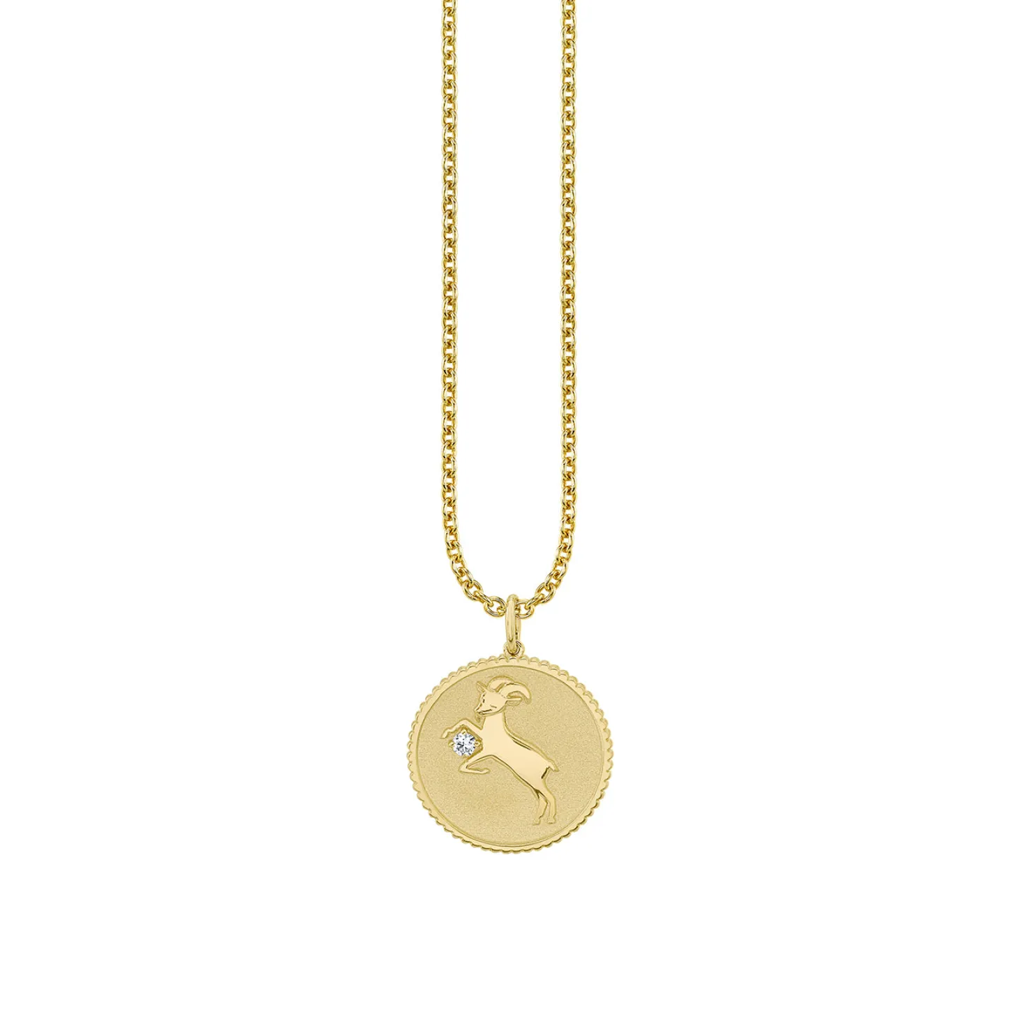 Gold & Diamond Large Capricorn Zodiac Medallion