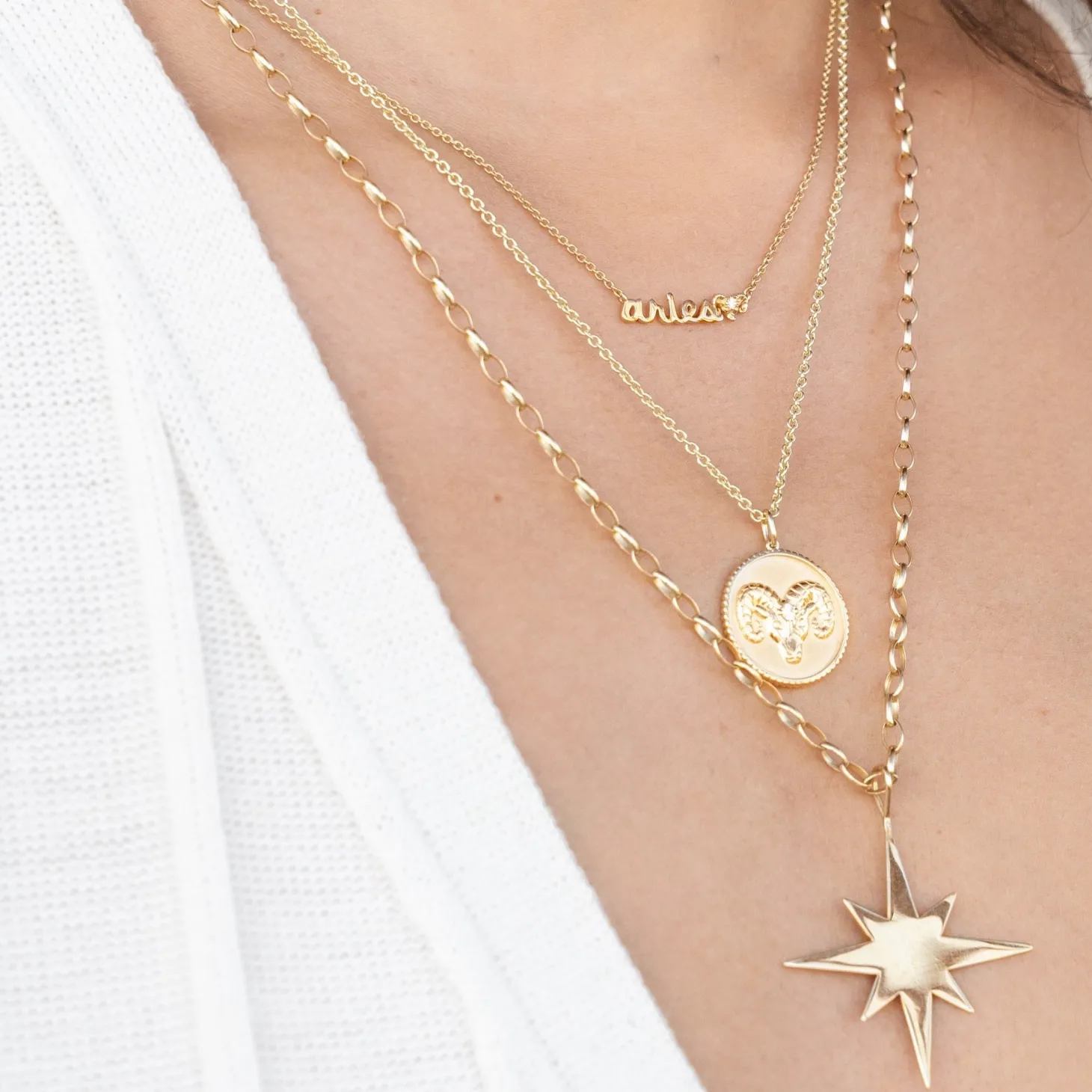 Gold & Diamond Large Capricorn Zodiac Medallion