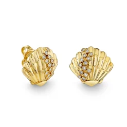 Gold & Diamond Large Clam Shell Stud