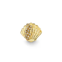 Gold & Diamond Large Clam Shell Stud