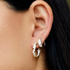 Gold & Diamond Large Cocktail Medium Hoops