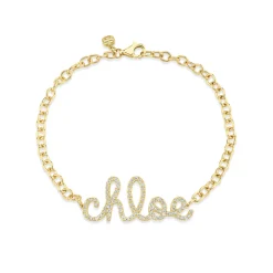 Gold & Diamond Large Custom Script Bracelet
