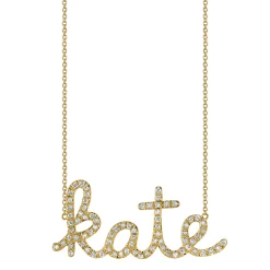 Gold & Diamond Large Custom Script Necklace