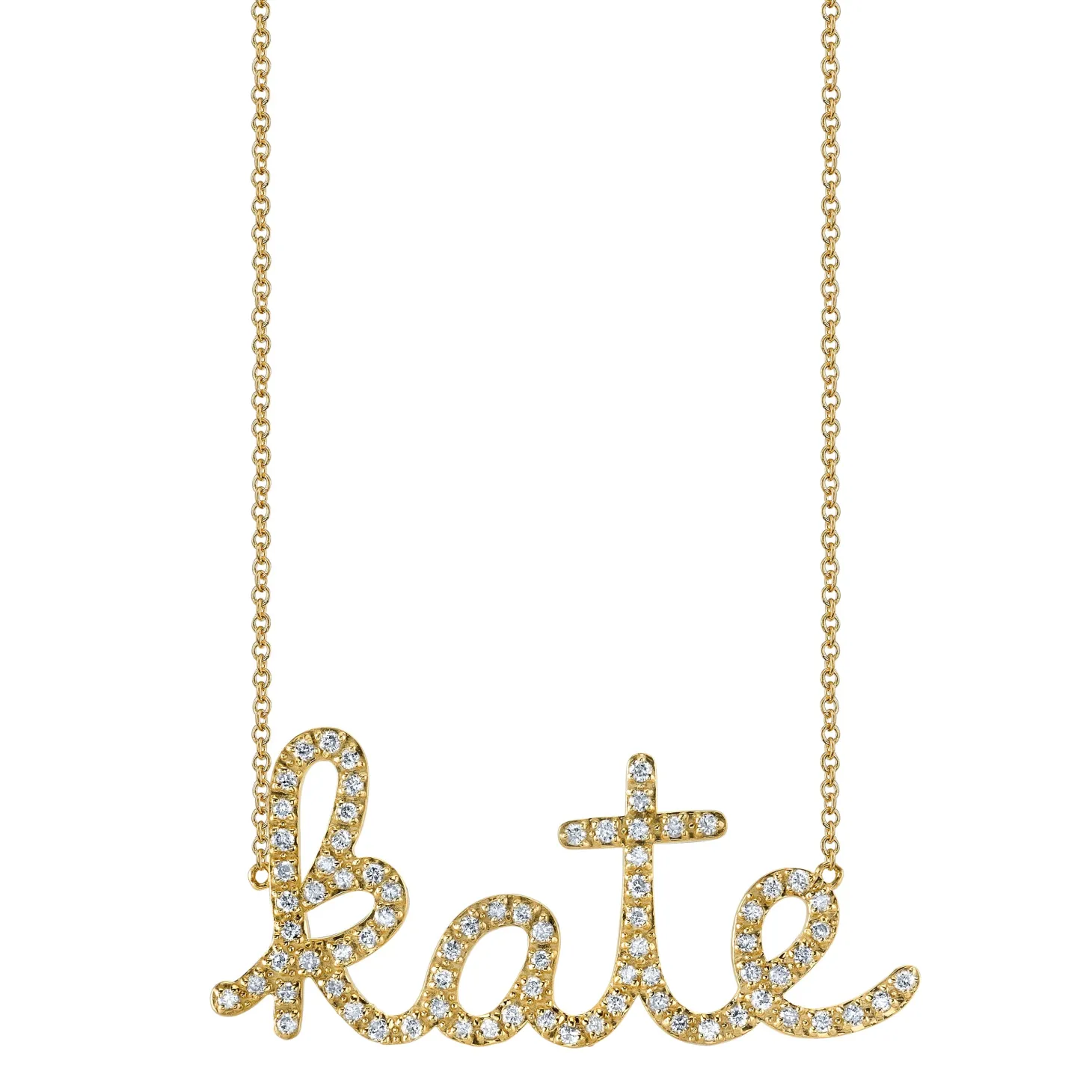 Gold & Diamond Large Custom Script Necklace