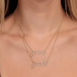 Gold & Diamond Large Custom Script Necklace