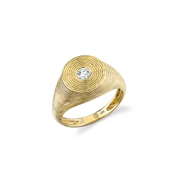 Gold & Diamond Large Fluted Signet Ring