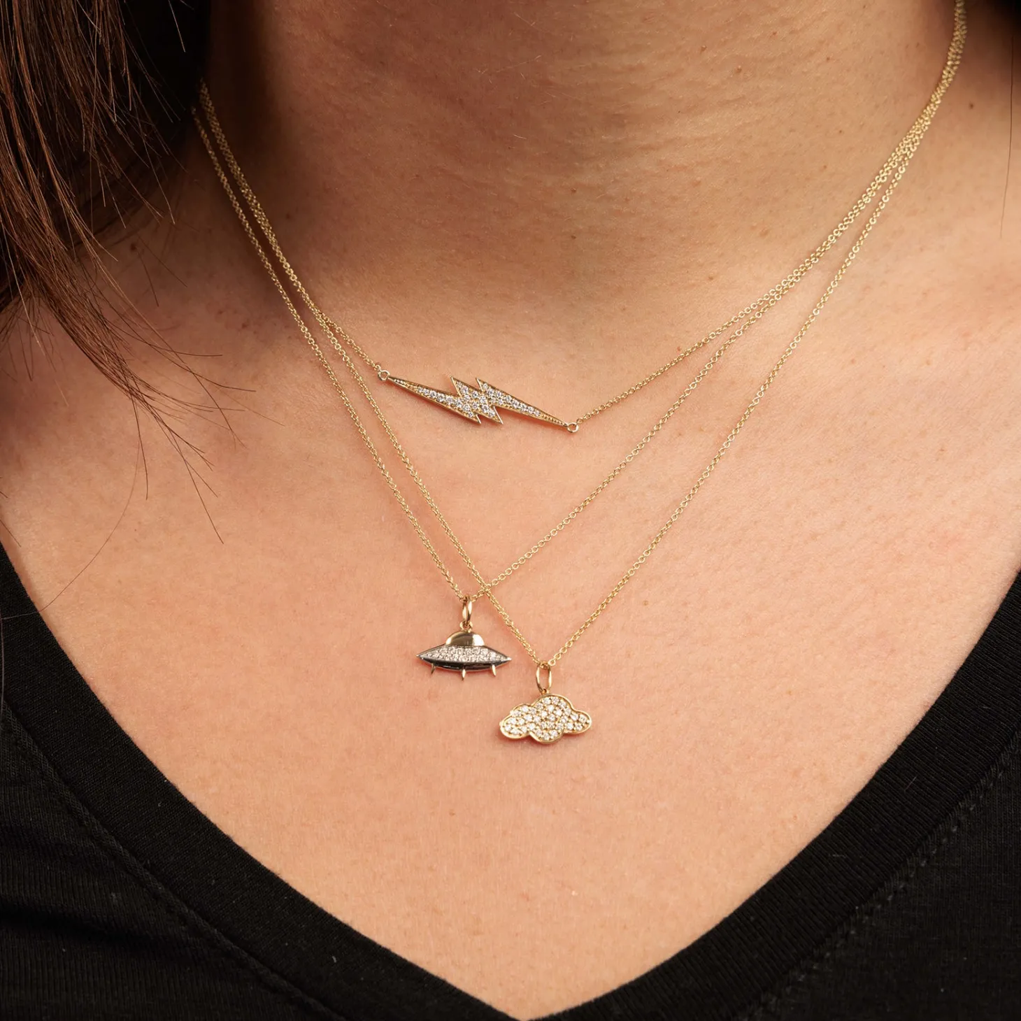 Gold & Diamond Large Flying Saucer Charm