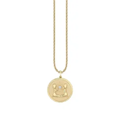 Gold & Diamond Large Gemini Zodiac Medallion