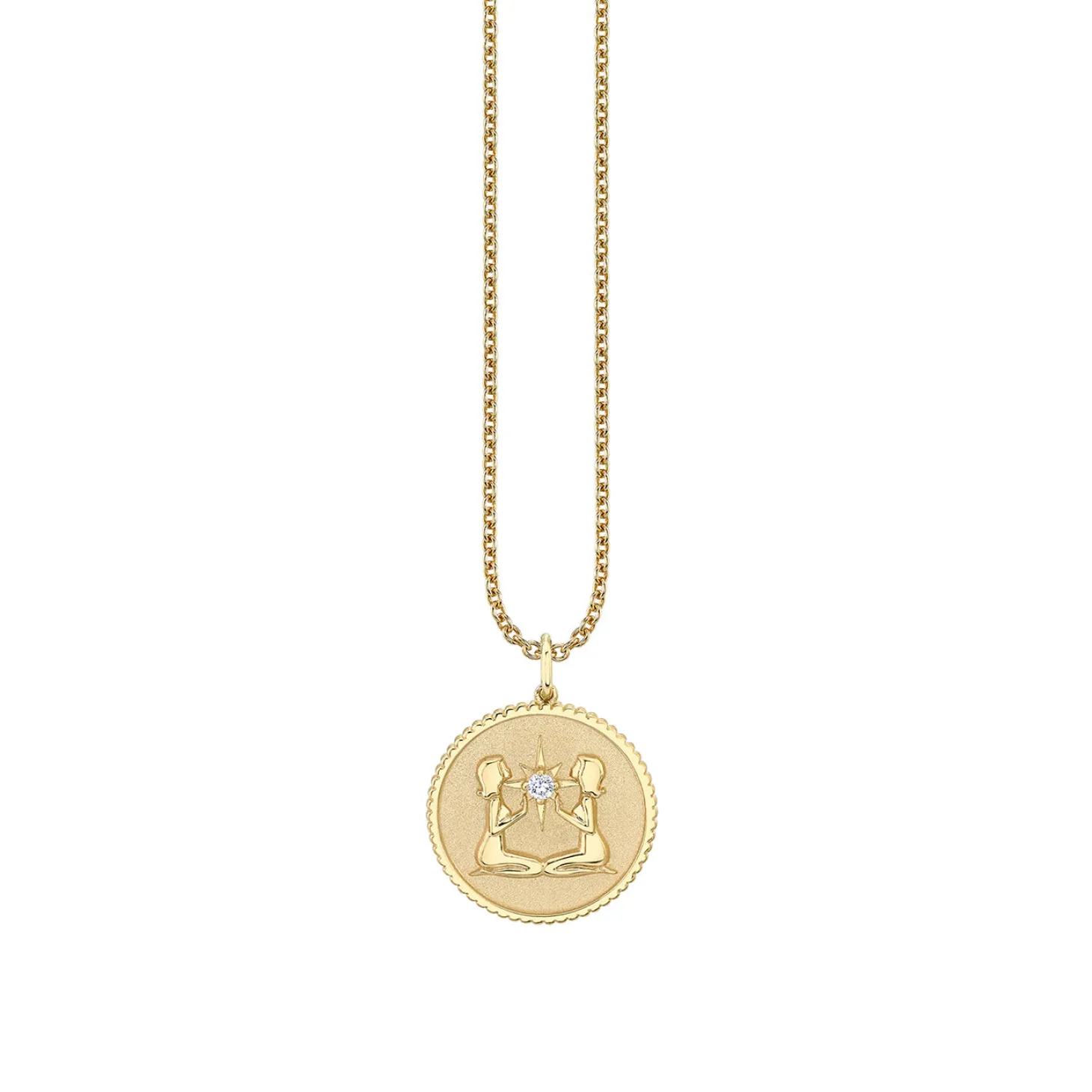 Gold & Diamond Large Gemini Zodiac Medallion