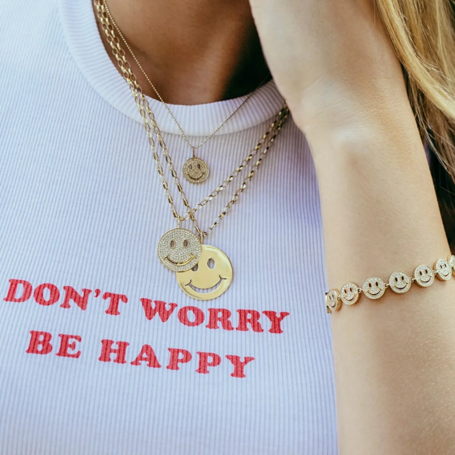 Gold & Diamond Large Happy Face Charm