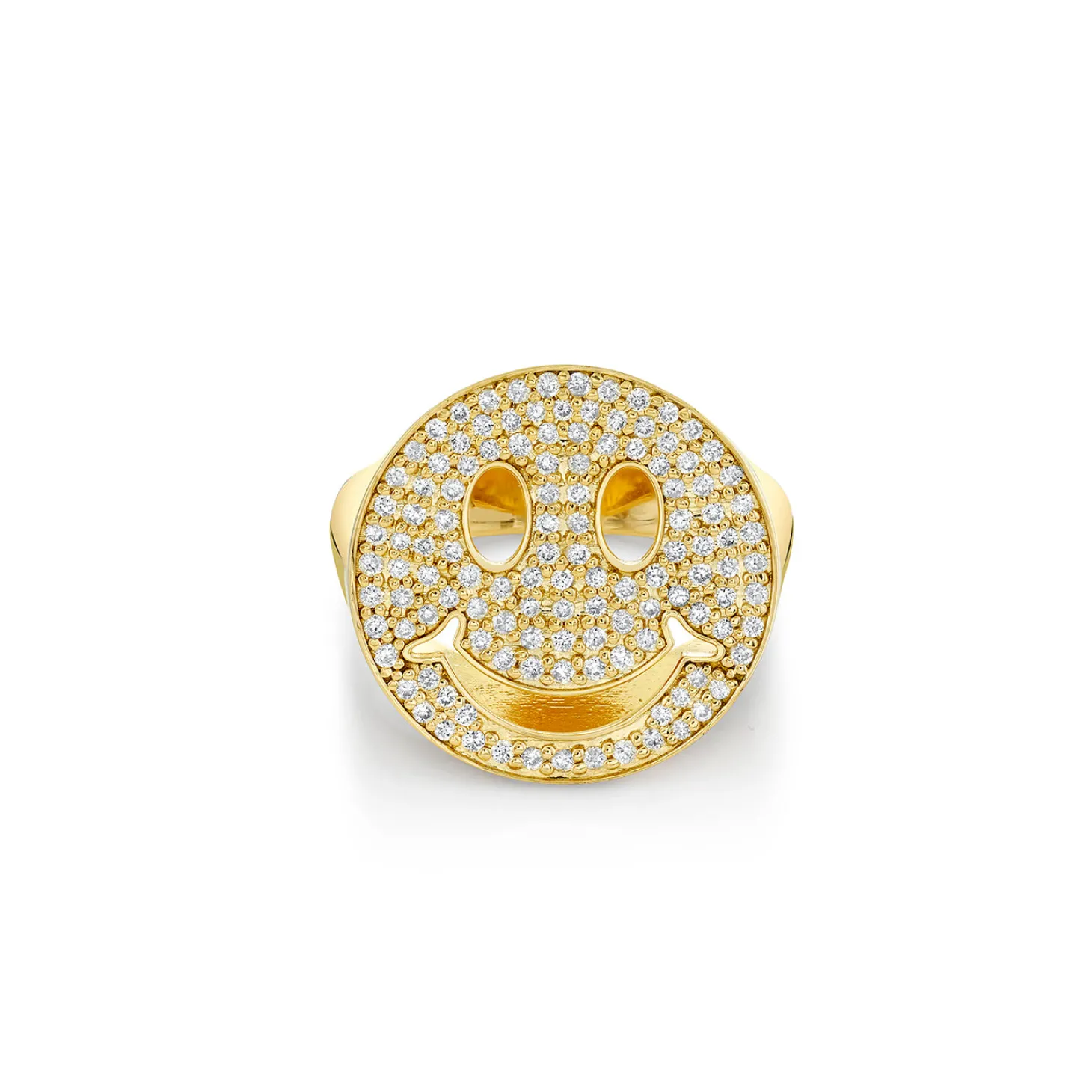Gold & Diamond Large Happy Face Signet Ring