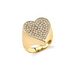 Gold & Diamond Large Heart Signet Ring