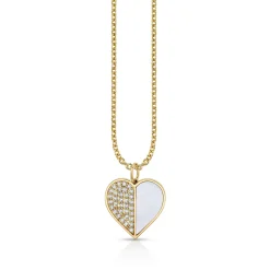 Gold & Diamond Large Heart Mother of Pearl Inlay Charm