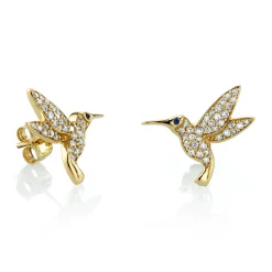Gold & Diamond Large Hummingbird Stud