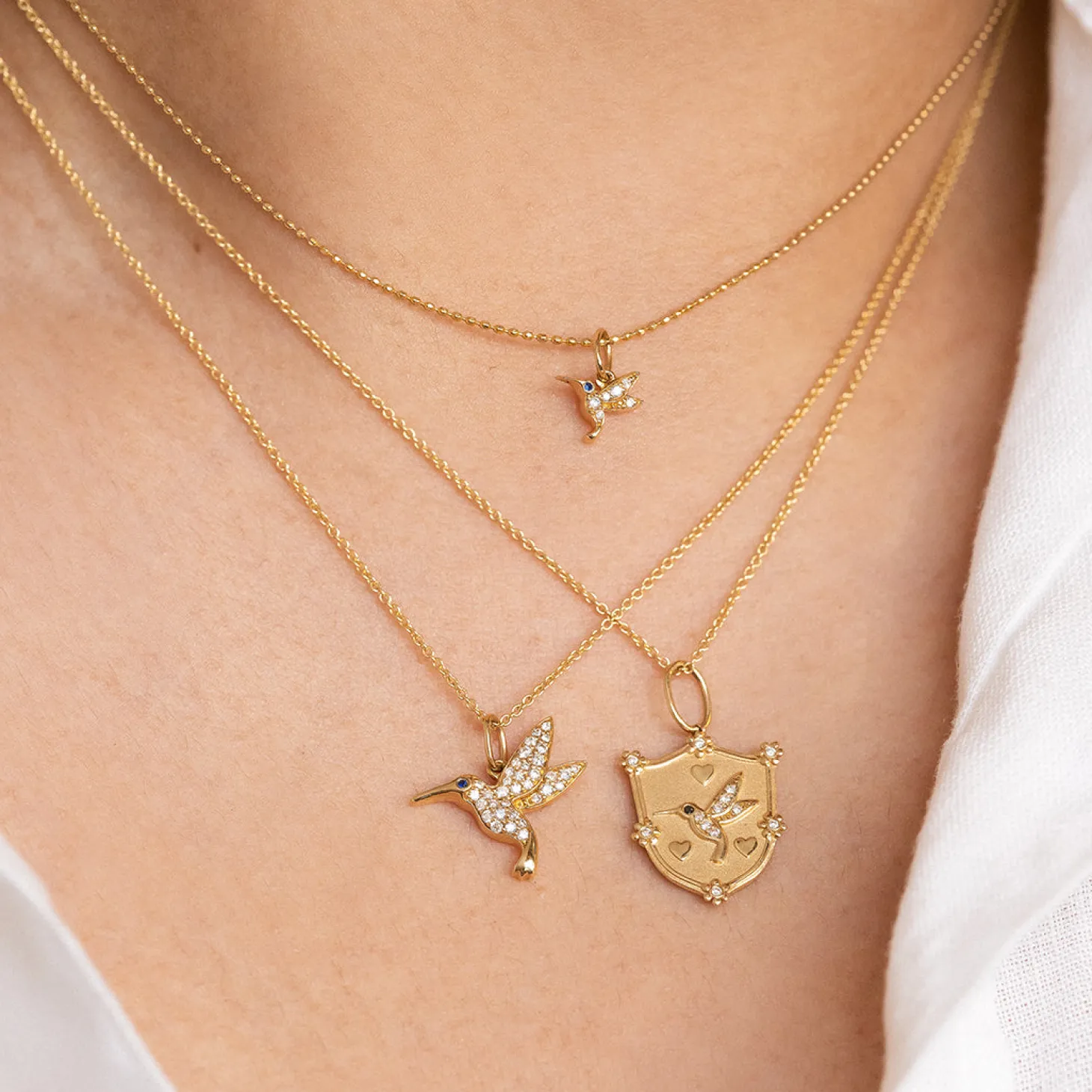 Gold & Diamond Large Hummingbird Charm