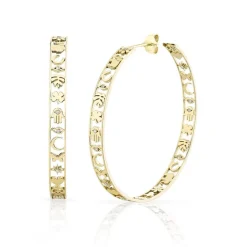 Gold & Diamond Large Icon Hoops with Border