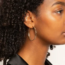 Gold & Diamond Large Icon Hoops with Border
