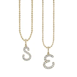 Gold & Diamond Large Initial Charm Necklace
