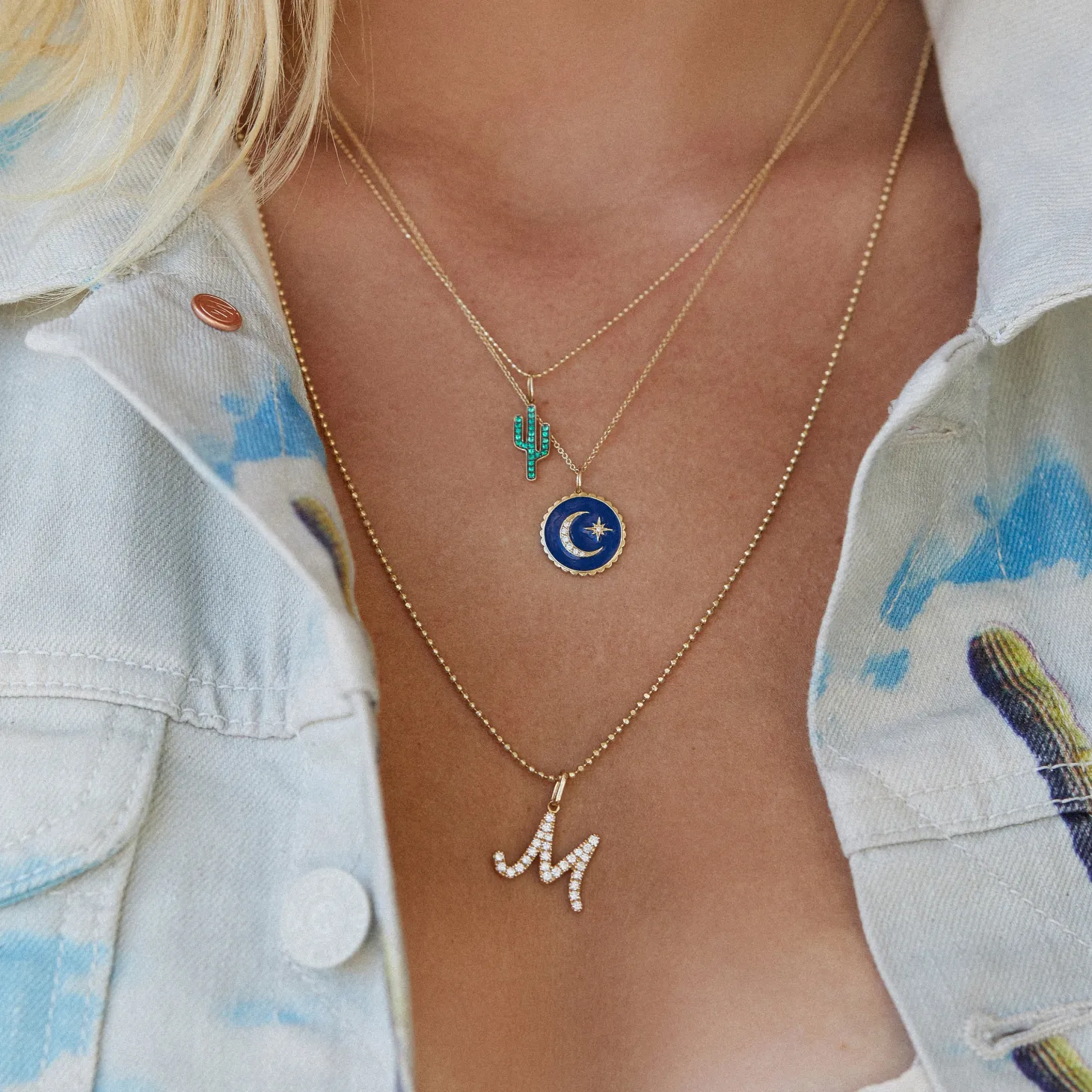 Gold & Diamond Large Initial Charm Necklace